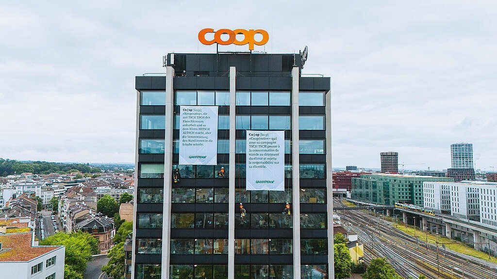 Spectaculaires actions de Greenpeace contre Coop et Migros