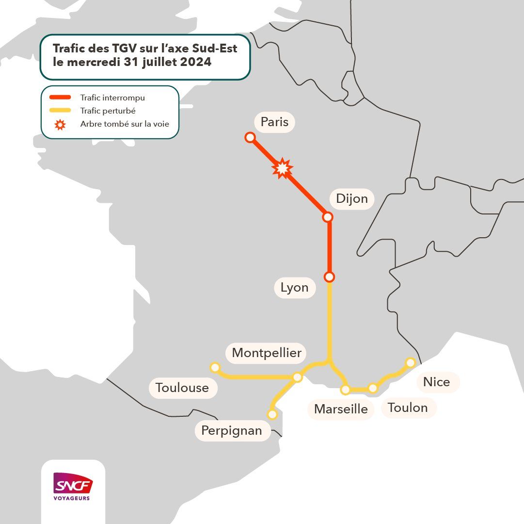 Minitornade et chutes d'arbres: la ligne TGV qui relie la Suisse interrompue